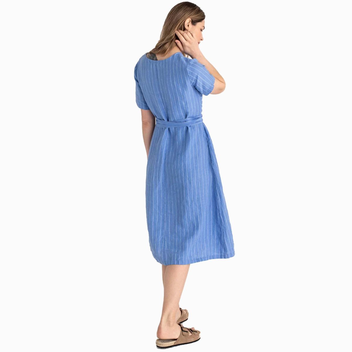 Blue Striped Linen Wrap Dress SST3 - Image 2