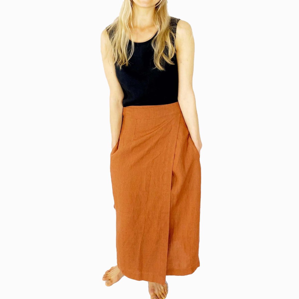 Linen Midi Length Wrap Skirt SST4