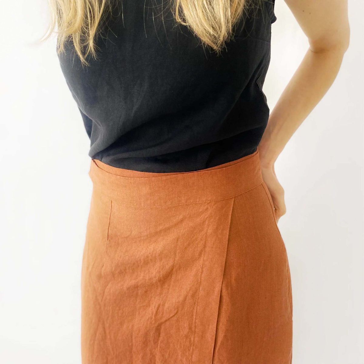 Linen Midi Length Wrap Skirt SST4 - Image 2